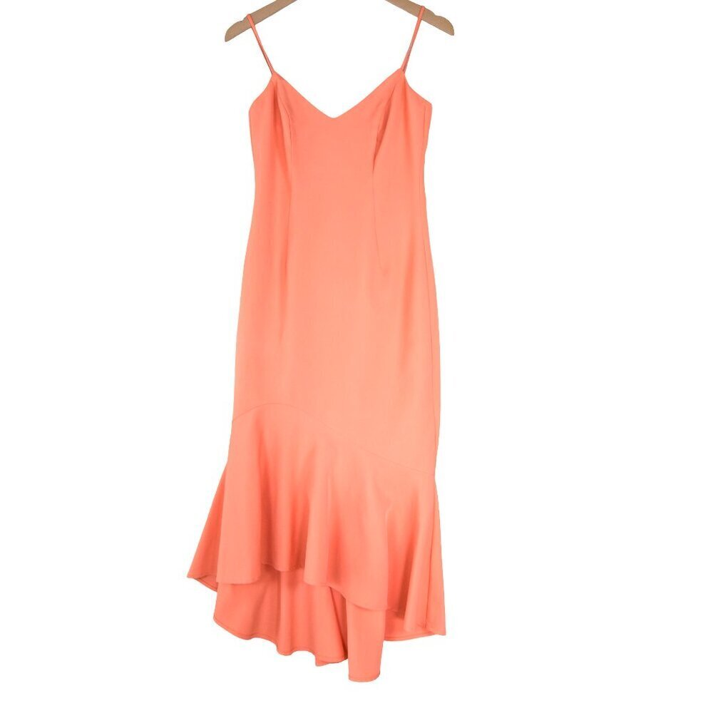 Bardot Lisandra Coral Ruffle Hem Slip Dress XS Wedding Party Bridesmaid - Picture 2 of 9